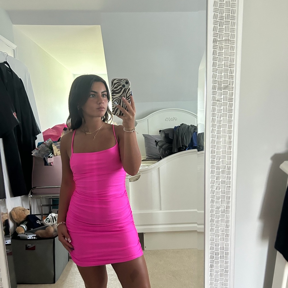 Lucy in the Sky Cross Back Bodycon Dress in Hot Pink Size XS